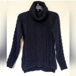 Black cable knit sweater cowl turtle neck